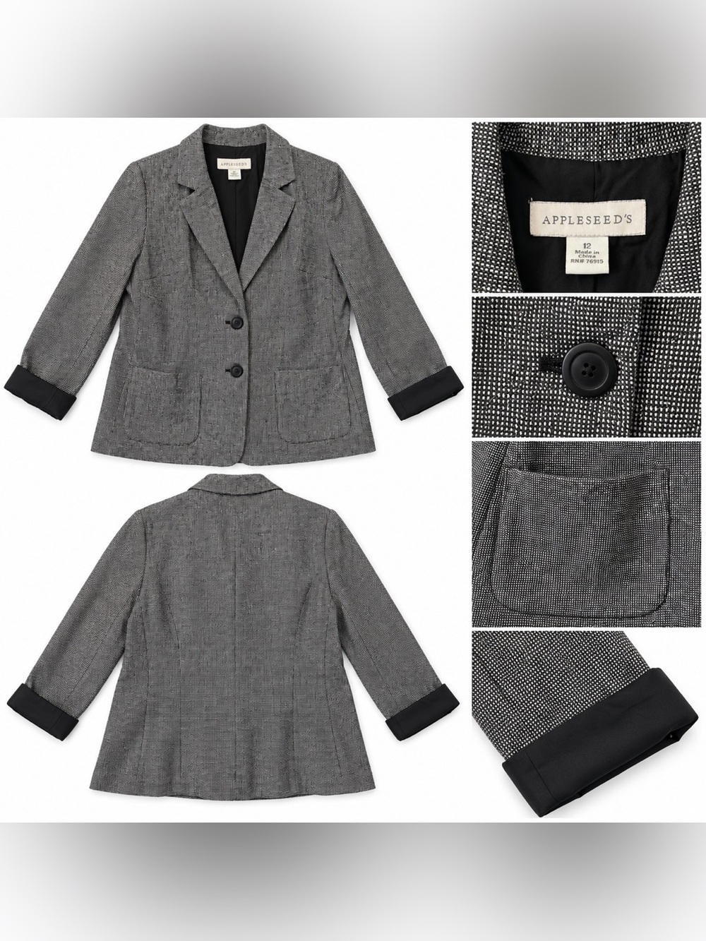Appleseed’s Silk Blend Tweed Blazer Black White Size 12